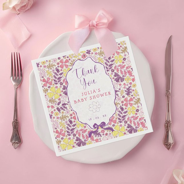 Colorful Doodle Flower Pencil Sketch Baby Shower Napkin (Creator Uploaded)
