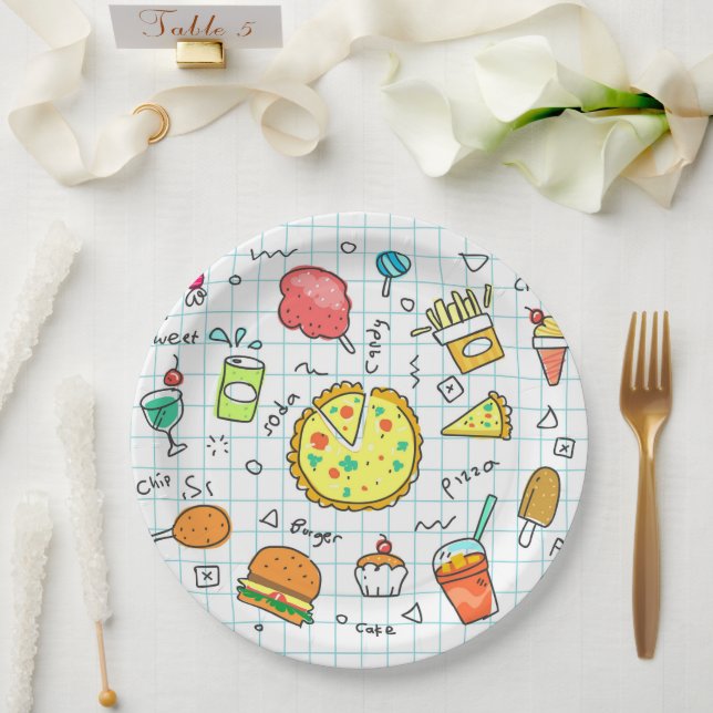Colorful Doodle Kids Funky Paper and Party Plates (Wedding)