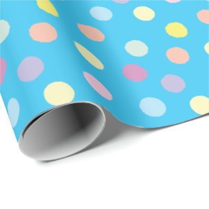 Colorful Dotty Pattern on Bright Blue Wrapping Paper