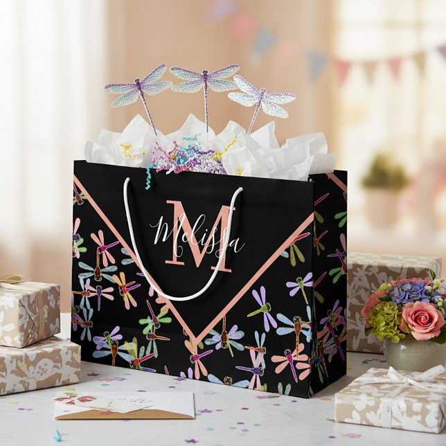 Colorful dragonflies personalized large gift bag (Creator Uploaded)