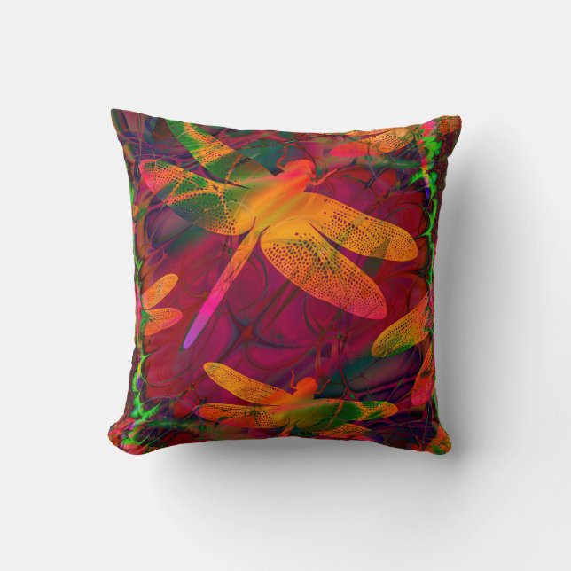 Colorful Dragonfly Gold Purple Pattern Cushion (Front)