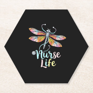 Colorful dragonfly Nurse life T-Shirt (1) Paper Coaster