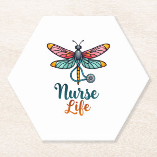 Colorful dragonfly Nurse life T-Shirt (2) Paper Coaster