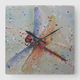 COLORFUL DRAGONFLY SQUARE WALL CLOCK