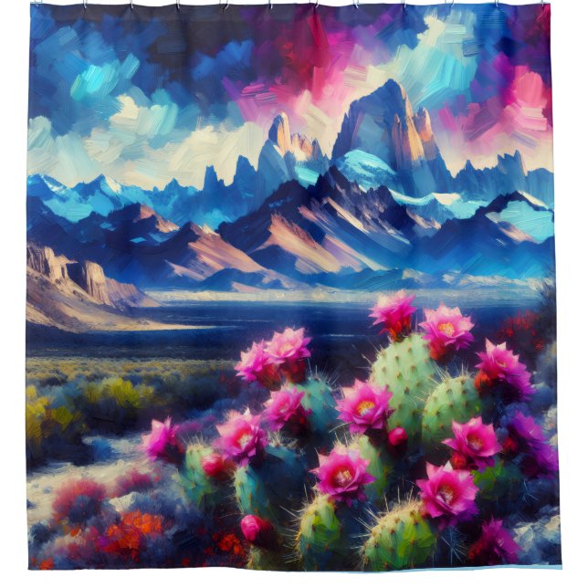 Colorful Dramatic Mountain Range Bold Shower Curtain (Front)