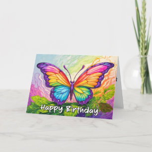 Colorful Drawing Butterfly Happy Birthday Card
