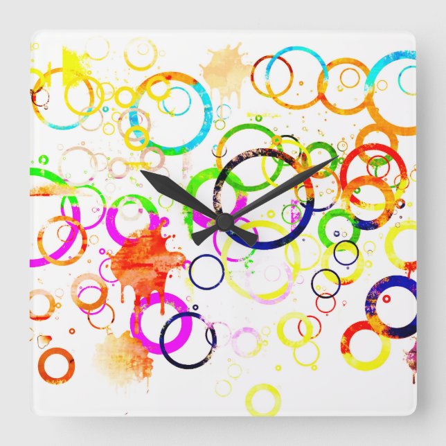Colorful drink rings square wall clock (Front)