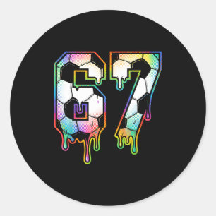 Colorful Dripping 67 Varsity Number Soccer Halfton Classic Round Sticker