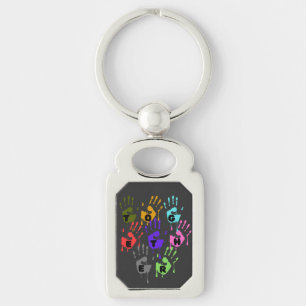 Colorful Dripping Handprints Forming Word Together Key Ring