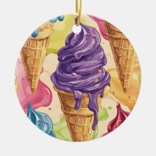 Colorful dripping ice cream illustration ceramic ornament