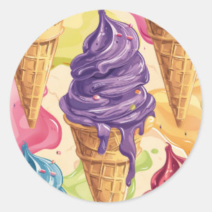 Colorful dripping ice cream illustration classic round sticker