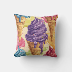 Colorful dripping ice cream illustration cushion