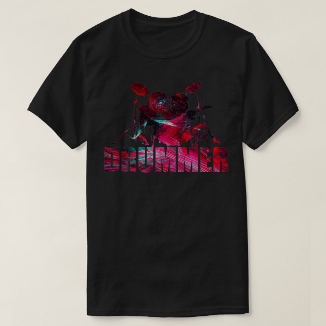 Colorful drums drummer abstract red  T-Shirt (Design Front)
