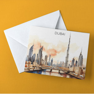 Colorful Dubai UAE Watercolor  Postcard