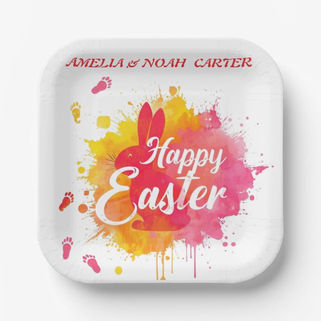 COLORFUL  Easter BRUNCH & HUNT Paper Plate (Front)