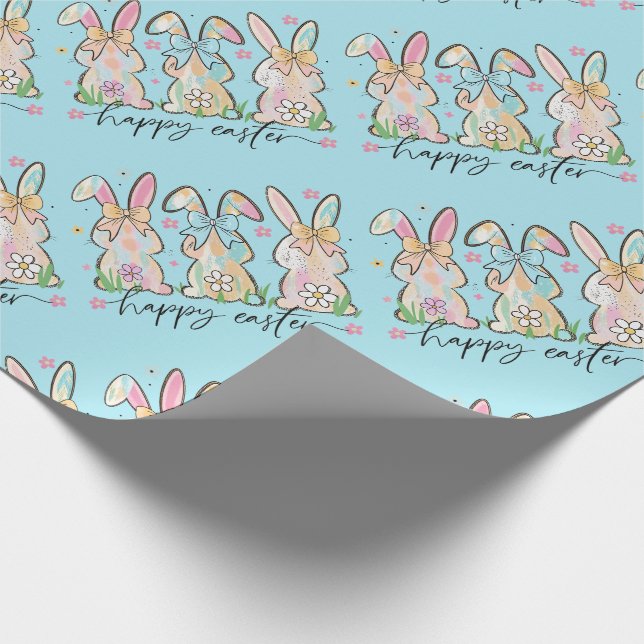 Colorful Easter Bunnies with Bows Wrapping Paper (Corner)