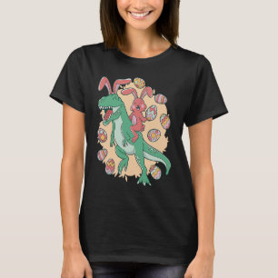Colorful Easter Bunny with rex Dinosaur Realistic T-Shirt