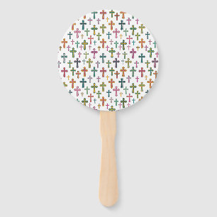 Colorful Easter cross patterned Hand Fan