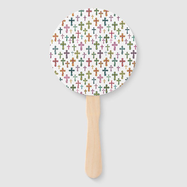 Colorful Easter cross patterned Hand Fan (Front)