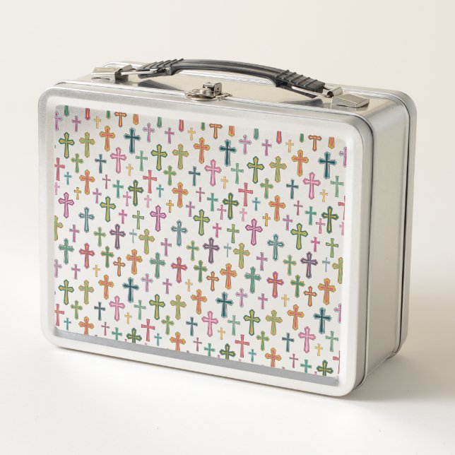 Colorful Easter cross patterned Metal Lunch Box (Front)