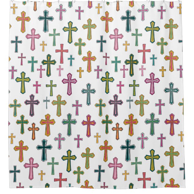 Colorful Easter cross patterned Shower Curtain (Front)