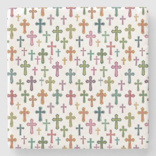 Colorful Easter cross patterned Stone Coaster