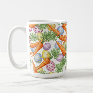 COLORFUL EASTER EGGS AND ORANGE CARROTS COFFEE MUG