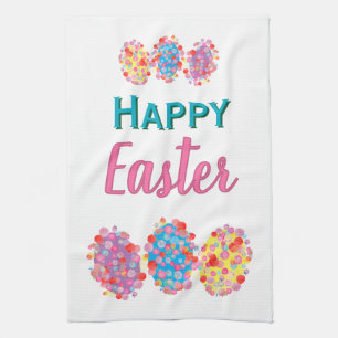 Colorful Easter Eggs Watercolor Blots Happy Easter Tea Towel