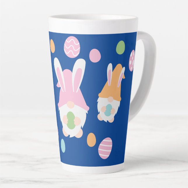 Colorful Easter Gnome With Festive Egg Design Latte Mug (Right Angle)