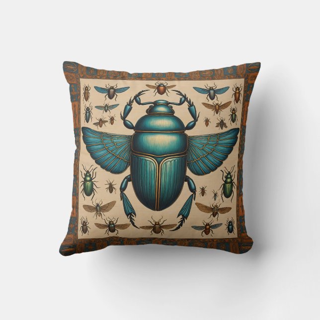 Colorful Egyptian Scarabs  Cushion (Back)