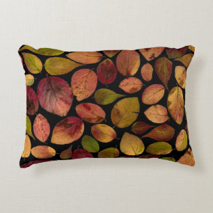 Colorful Elegant Autumn Leaves on Black Decorative Cushion