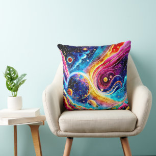COLORFUL ELEGANT PLANET IN OUTER SPACE CUSHION
