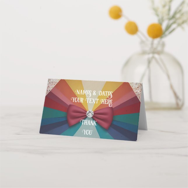 Colorful Elegant Rainbow Wedding Place Card (Front)
