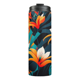 Colorful Elegant Tropical Leaves and Flowers   Thermal Tumbler
