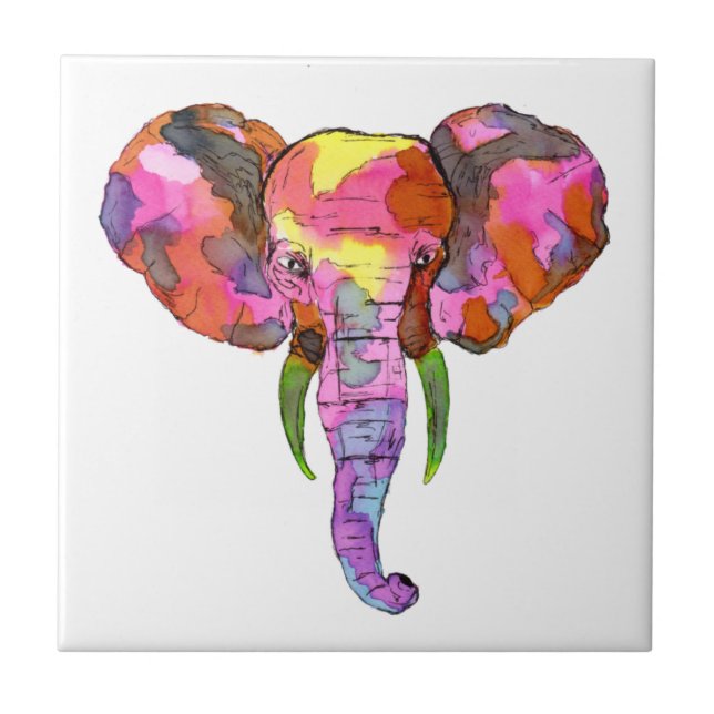 Colorful Elephant Ceramic Tile (Front)