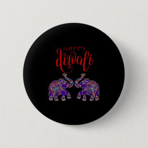 Colorful Elephant Happy Deepavali Diwali For Hindu 6 Cm Round Badge