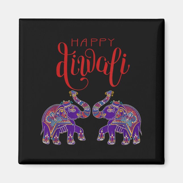 Colorful Elephant Happy Deepavali Diwali For Hindu Magnet (Front)