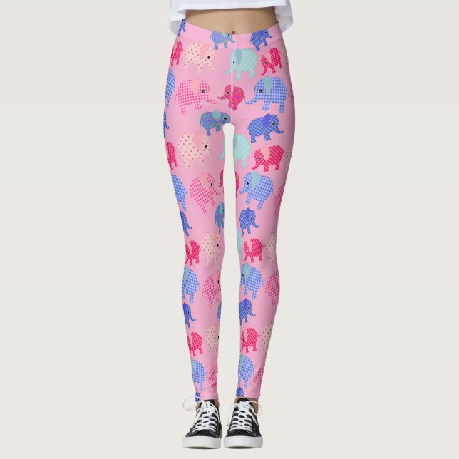 Colorful Elephants Pink Leggings (Front)