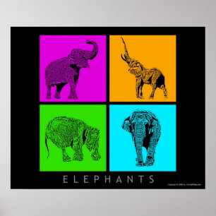Colorful Elephants Poster