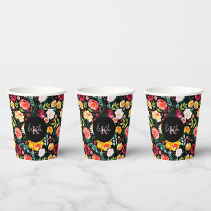 Colorful English garden flowers pattern monograms Paper Cups