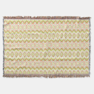Colorful Ethnic Ikat Pattern on White Throw Blanket