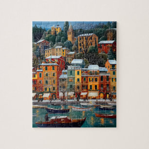 Colorful European Village Puzzle – Winter holiday