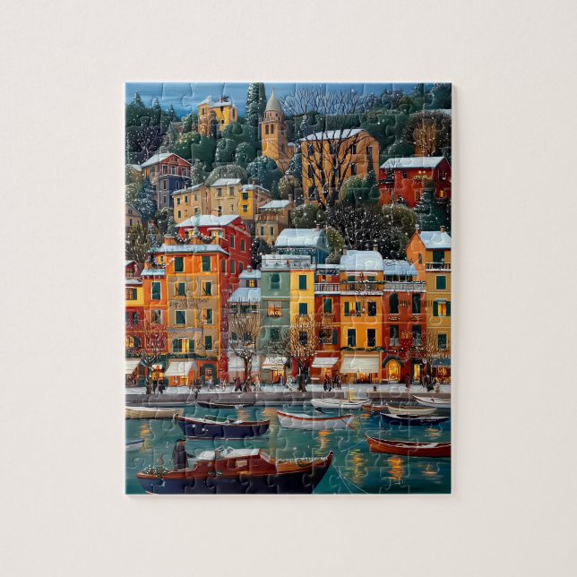 Colorful European Village Puzzle – Winter holiday (Vertical)