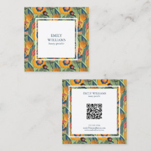 Colorful exotic abstract flowers pattern square business card