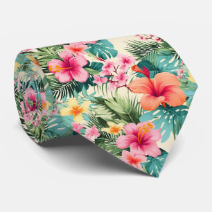 Colorful Exotic Flowers Design Neck Tie