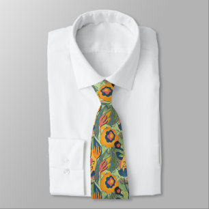Colorful exotic flowers pattern tie