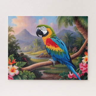 Colorful Exotic Parrot Bird on the Branch Jigsaw Puzzle