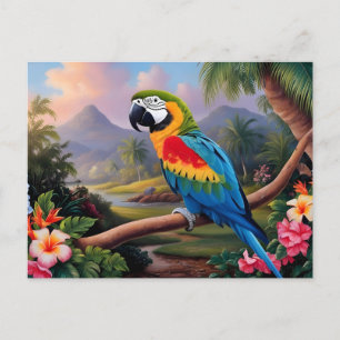 Colorful Exotic Parrot Bird on the Branch Postcard