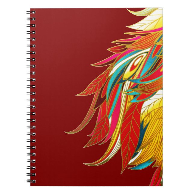 Colorful Exotic Tribal Feathers Red Notebook (Front)