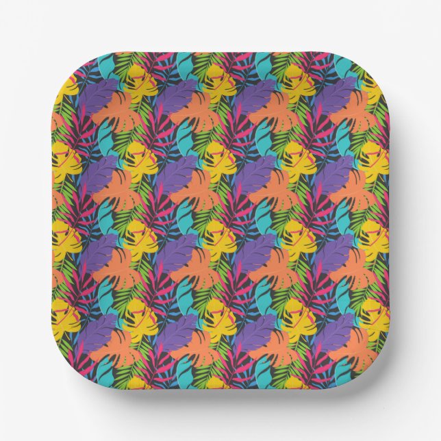 Colorful Exotic Tropical Leaves Pattern-23190 Paper Plate (Front)